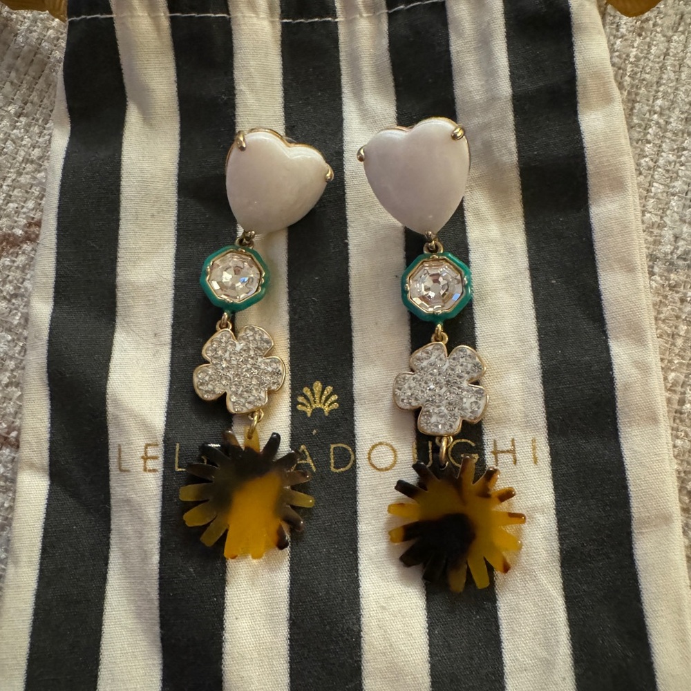 Lele Sadoughi Heart, Tortoise, Crystal Dangle Stud Earrings